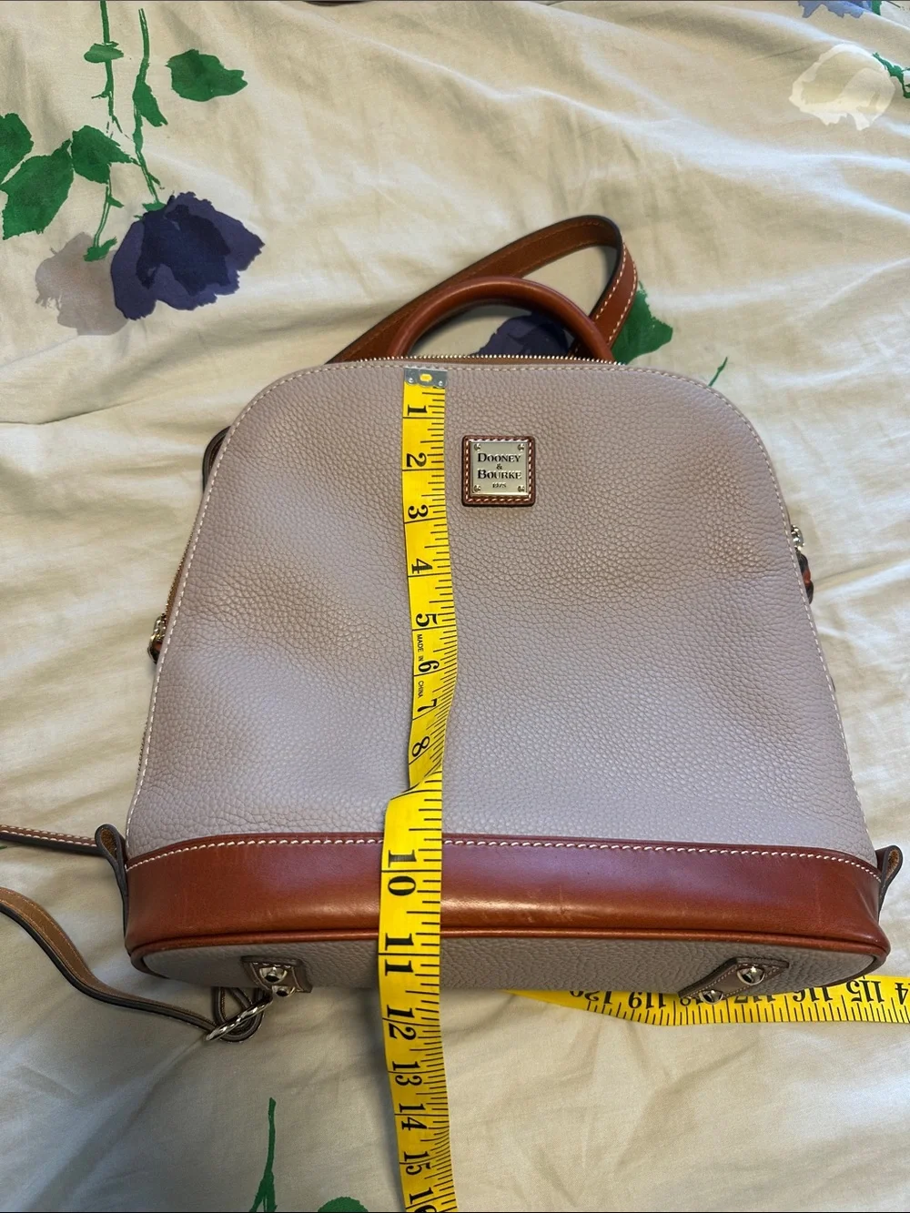 Dooney & Bourke Taupe Pebble Leather Backpack with Brown Trim